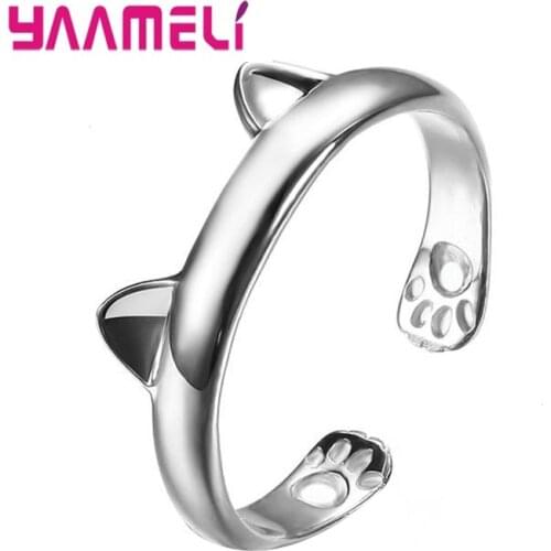 Big Promotions Cute Cat Animals 925 Sterling Silver Opened Adjustable Rings Girls Women Daily Fashion Anillos Jewelr
