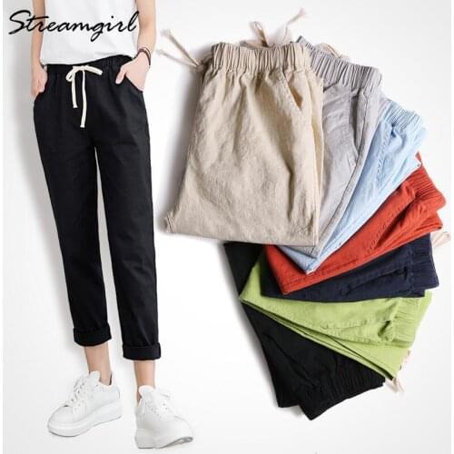 Summer Cotton Linen Pants Women Wide Leg Womens Harem Pants Female Fashion Capris Ladies Black Linen Trousers Women Summer 2020