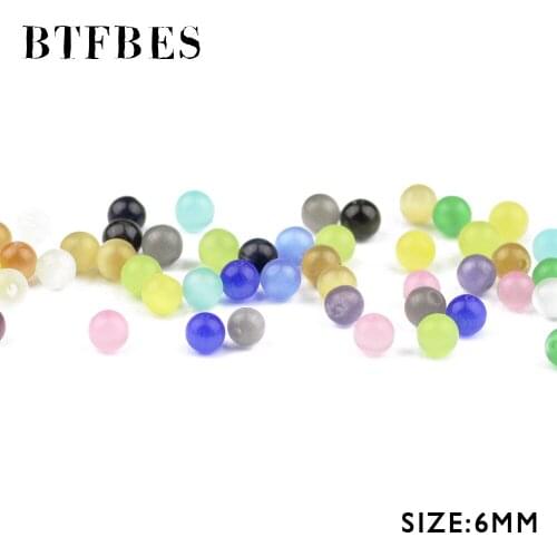 BTFBES 6mm 50pcs Natural Stone Cats eye Stone Bead Round Moon Stone Glass Loose beads for Jewelry Bracelet Making DIY Accessory