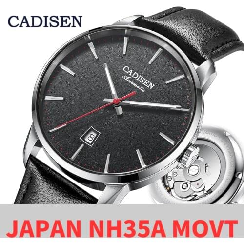 CADISEN Men Watches Automatic Mechanical Top Brand Luxury Genuine Leather Clock Men Japan NH35A Sapphire Watch Relogio Masculino