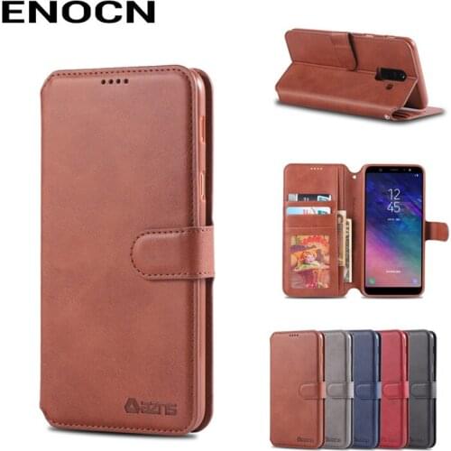 Wallet Case For Sumsang A6Plus 2018 Cover Case Sumsang J8 Luxury PU Leather Flip Full Protector Shockproof Vintage Phone Housing