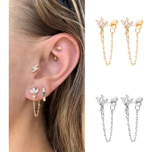 CRMYA Boho Chain Dangle Earrings Cz Zircon Silver Gold Filled Piercing Dangle Tassel Flower Stud Earrings Jewelry Wholesale
