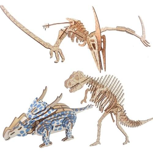 Wooden Miniature Dinosaur Model Self Assembly Jigsaw Puzzle Kids Educational Three-dimensional model Toys pretend Aarcheology
