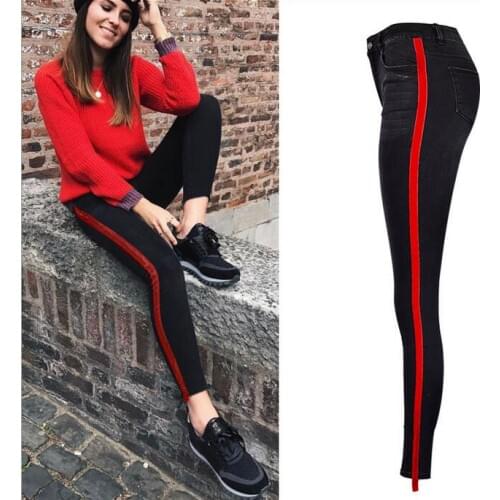 Side Stripe Skinny Jeans Women Stretch High Waist Ankle Length Fashion Tassel Denim Boyfriend Jeans Female