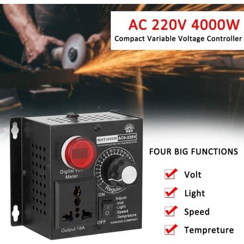 AC 220V 4000W Compact Variable Voltage Controller Portable Speed Temperature Light Voltage Adjuatable Dimmer