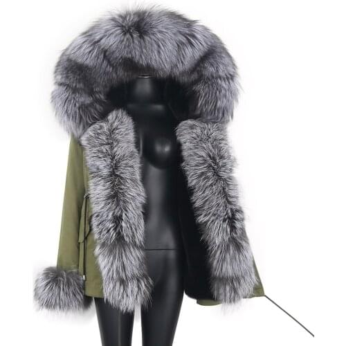 2021 New Winter Coat Women Short Jacket Real Fur Coats Jacket Large Fox Fur Collar Detachable Faux Rabbit Fur Liner
