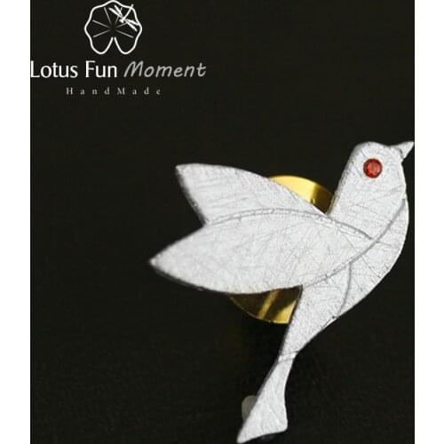 Lotus Fun Moment Real 925 Sterling Silver Handmade Fashion Jewelry Creative Peace Dove Women Brooches Broche Pin Badge for women