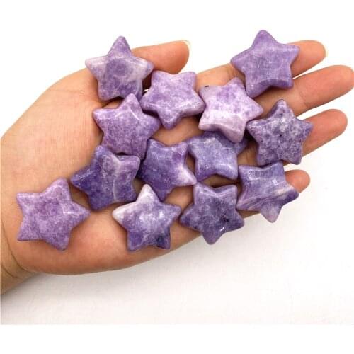 Cute 2pcs Natural Quartz Star Decoration Stone Crafts Lepidolite Star Shaped Stones Energy Healing Crystal DIY Gifts