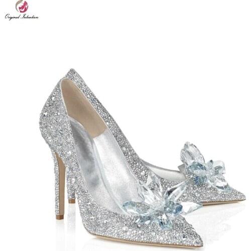 Fashion Women Pumps Silver Rhinestone Wedding Shoes Sexy Pointed Toe Crystal High Heels Shoes Evening Banquet Parties Stiletto
