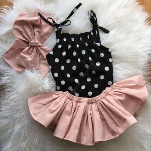 Fashion Newborn Baby Two-Piece Suit Spotted Blouse And Short Skirt Girl Sleeveless Polka Dots Dress Cotton Outfits Clothes 0-24M