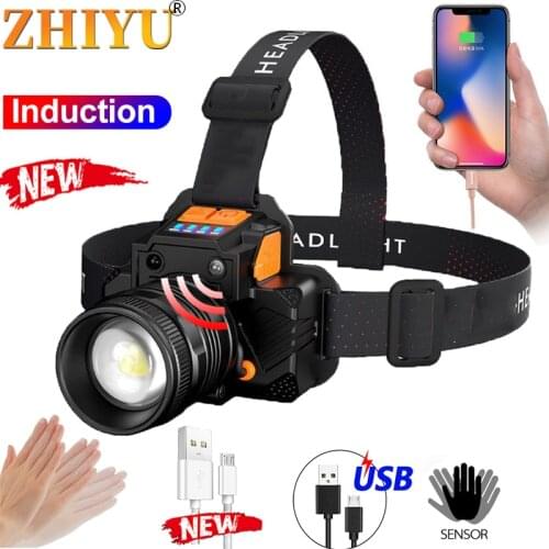 Powerful LED Headlight Sensor T6 Head Lamp USB charging 8000Lumen Flashlight Torch Headlamp Built-in 18650 Battery for Fishing
