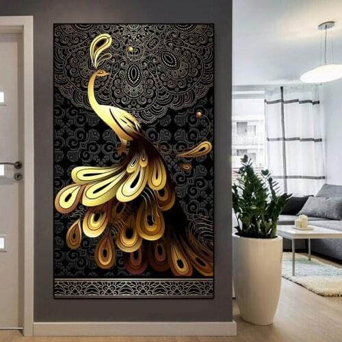 Nordic Home Decor Posters And Prints Modern Animal Golden Peacock Canvas Paintings Wall Art Picture For Living Room Cuadros