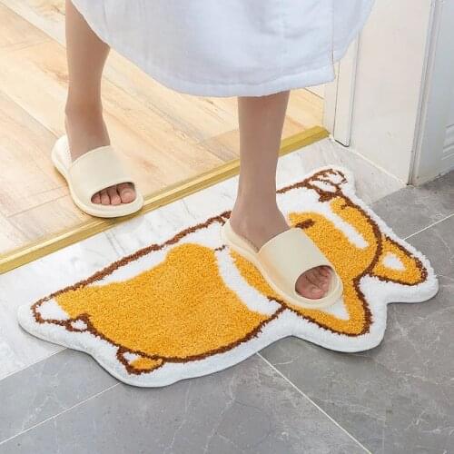 Anti-slip Door Mat Bathroom Door Entrance Mat Cartoon Corgi Bath Rug Bathroom Non-Slip Toilet Mat Entrance Door Absorbent Mat
