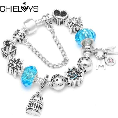 2021 New Girl Beads MOM Pendants Bracelets Fit Blue Crystal Charm Bracelets Bangles For Women Mother Jewelry Gift Dropshipping