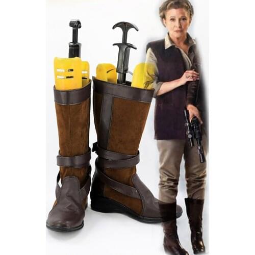 Leia Shoes Cosplay Star-Wars The Force Awakens Leia Cosplay Boots Brown Shoes Custom Made Any Size
