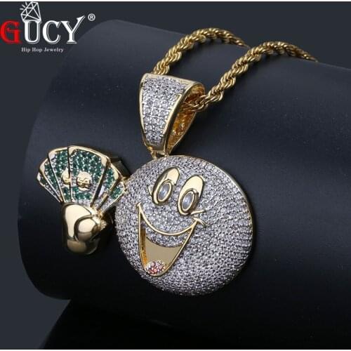 GUCY Hip Hop Pendant Necklace Face Pendant & Necklace With Tennis Chain Cubic Zircon Mens Jewelry
