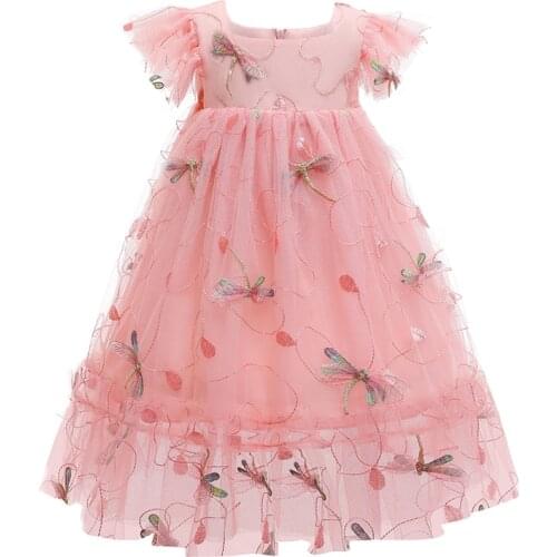 Dresses For Children Three-dimensional Dragonfly Embroidered Dresses Flying Sleeve Princess Dress Tutu Dresses For Girls