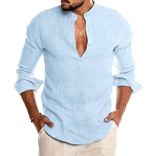 Summer Shirts Men Long Sleeve V Neck Men Solid Color Slim Casual Shirt Pullover Top Summer Beach Vacation Party 3XL рубашка