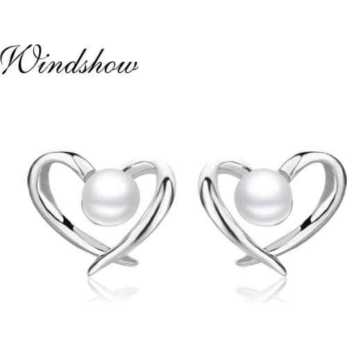 Cute 925 Sterling Silver Heart Freshwater Pearl Stud Earrings For Women Girls Child Kids Jewelry Orecchini Aros Aretes Orecchini