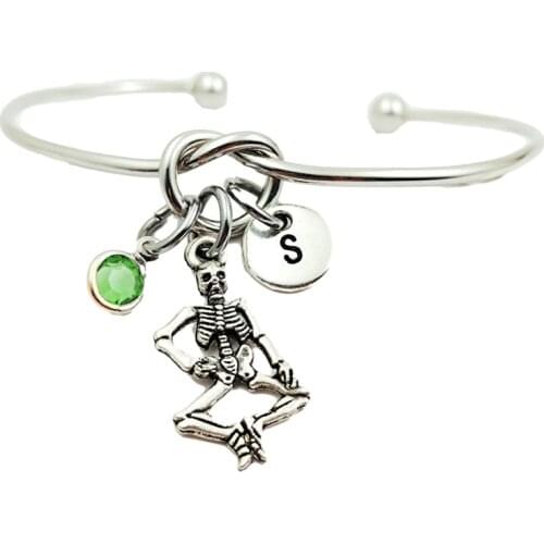 Skull Skeleton Creative Initial Letter Monogram Birthstone Adjustable Bracelet Fashion Jewelry Women Gift Accessories Pendant