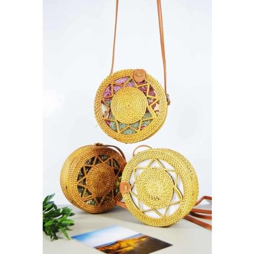 Straw Bag Round Patterned Shoulder Cross-Body Vintage Retro Design Hard Product Summer/Spring Holiday Casual Street Party Style