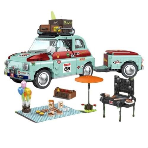 Technical bricks Series 1475pcs Tourist Picnic Fiats Car Model Small Particles Assembled Building Blocks 19002 Toys Gifts