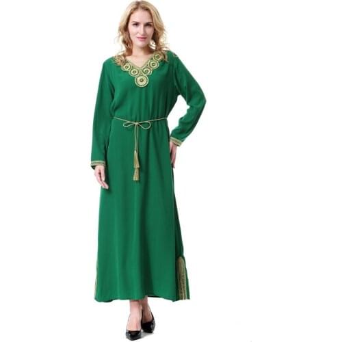 Plus size robe islamique femme caftan dress V neck long sleeve turkish veiled dresses arab Muslim clothes abaya dubai jalabiya