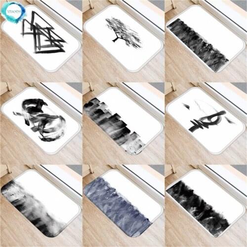 1PC 40x60cm Black Graffiti Anti-slip Mat Entrance Black Geometric Carpet Flannel Funny Printing Doormat and Rug Stair