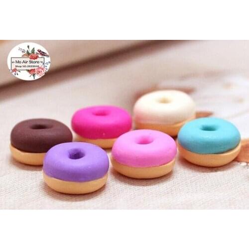 10PCS clay mix color donut Flatback Cabochon Miniature Food Art Supply Decoden Charm Craft 12x6mm