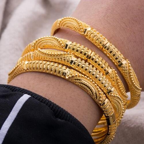 24K Dubai Bangels Gold Color Bracelets For women wife Girls African France wedding Party New pattern jewelry bridal gifts