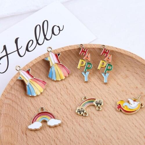 6pcs New Design hot-sales Alloy Drop Oil Magic Star Rainbow Happy Alphabet Cartoon Earrings Material Diy Jewelry Accessories