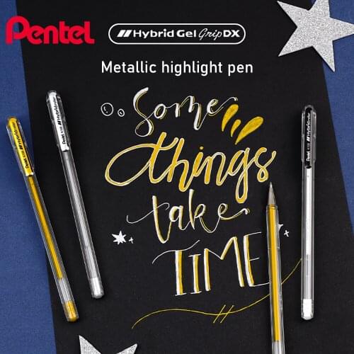 6 Pieces Pentel 0.8 mm Metallic Gel Ink Pen K108 Gold White High-gloss
