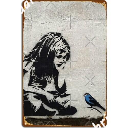 Banksy Girl With Blue Bird Metal Plaque Poster Plaques Home Decoration Cinema Garage Tin Sign Poster