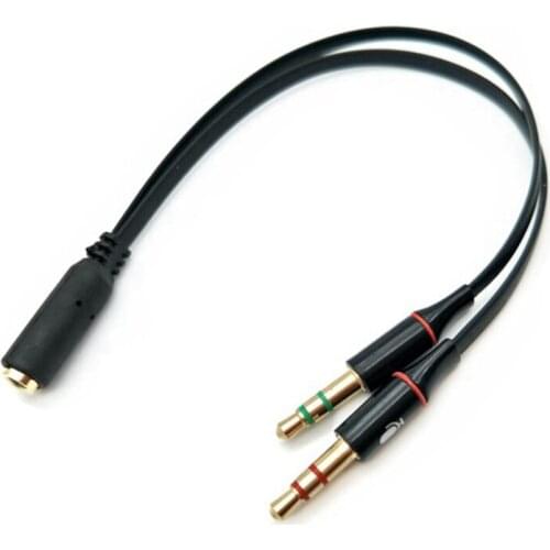 Black 3.5mm Y Splitter 2 Jack Male to 1 Female Headphone Mic Audio Adapter DI3K