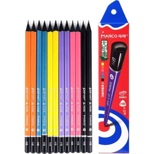 MARCO mark 9008BE black pencil rod triangle rod rubber head student writing pencil HB