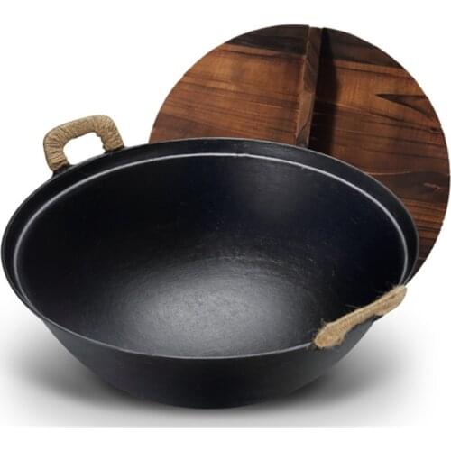 Cast Iron rok Pot Round Bottom Big Iron Pot Uncoated Non stick Pot Wok Casserole selected kitchen cooking pot cast iron skillet