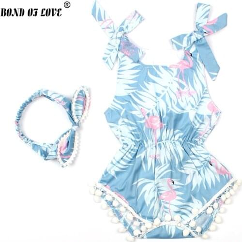 Baby girls clothes Jumpsuit Romper and Headband 2pcs Print Sleeveless Newborn Summer Clothes New Year Costume For Kid Clothing