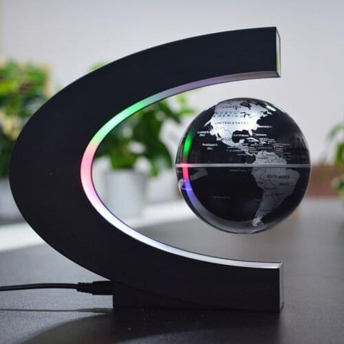 4 Inch C Shape Electronic Magnetic Levitation Floating Globe World Map with LED Lights Birthday Gift Decoration Home