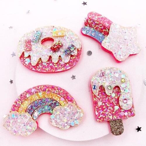 Felt Fabric Glitter Rainbow Meteor Popsicle Doughnut Applique Wedding DIY Sewing Patch Hair Bow Accessories DIY Craft Supplies