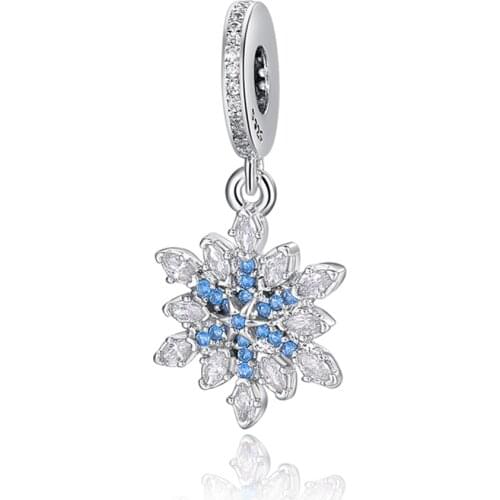 Hot Sale Silver Color Charm Bead Blue Snowflake Crystal Pendant Beads For Original Pandora Charm Bracelets & Bangles Jewelry