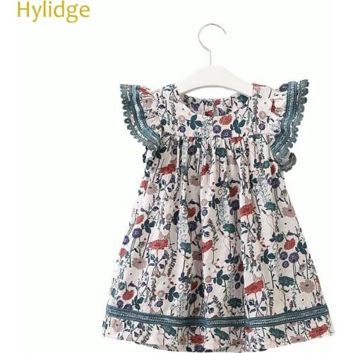 Hylidge Summer Girls Outfit Floral Ruffles Sleeve Party Dress 2019 Baby Toddler Cute Dress European American Style Girls Dress