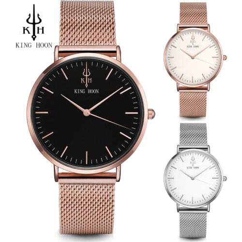 KING HOON Women Watches Top Luxury Brand Rose Gold Silver Leather Steel Quartz Wrist Watch relogio feminino Clock montre femme