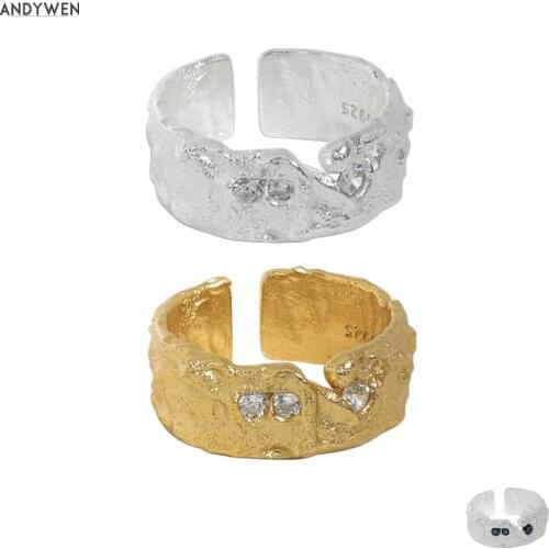ANDYWEN 925 Sterling Silver Gold Blue White Irregular Geometric Resizable Rings Women Rock Punk Luxury Truck Women Jewelry Gift