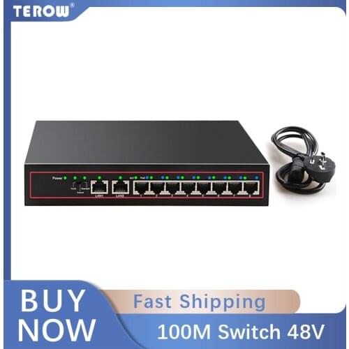 10Port POE Ethernet Switch 48V VLAN 10/100Mbps IEEE 802.3 af/at Network Switch for CCTV IP Camera Wireless AP 250M Drop Shipping