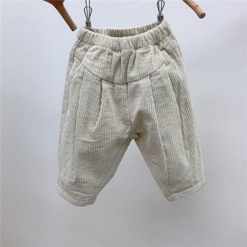 Korean Style Winter Newborn Baby Corduroy Pants Solid Color Thicken Toddlers Kids Clothes Infants Warm Trousers