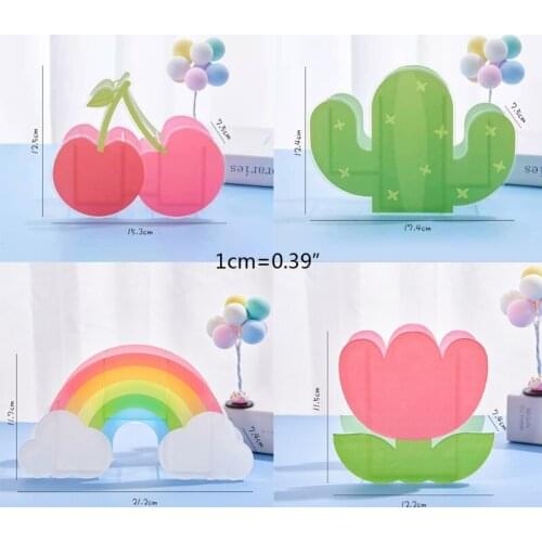 M5TF Rainbow Cactus Shape Acrylic Pen Holder Cute Multi Compartments Pencil Box Kids Desktop Stationery Organizer Decoration