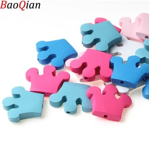 Colorful Natural Wood Crown Wooden Beads For Kids Jewelry Making DIY Baby Necklace 25x30mm 10Pcs