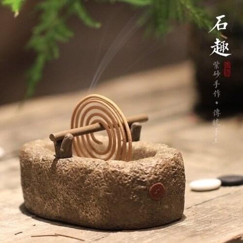 Antique Style Redware Small Incense Burner Incense Incense Coil Ceramic Sandalwood Stove Household Line Incense Burner Indoor