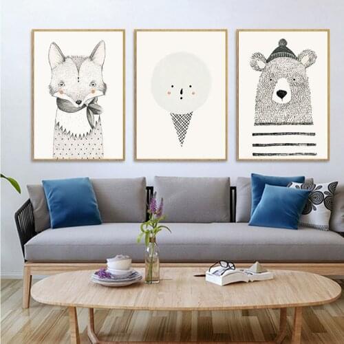 Bear fox Canvas Poster Nursery Wall Art Print Painting Nordic Picture Children Bedroom Decoration