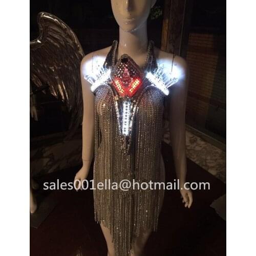 Fashion Led Luminous Tassel Choker Carnival Catwalk Shows Evening Dress Stage Performance Clothes Ballroom Party Costume